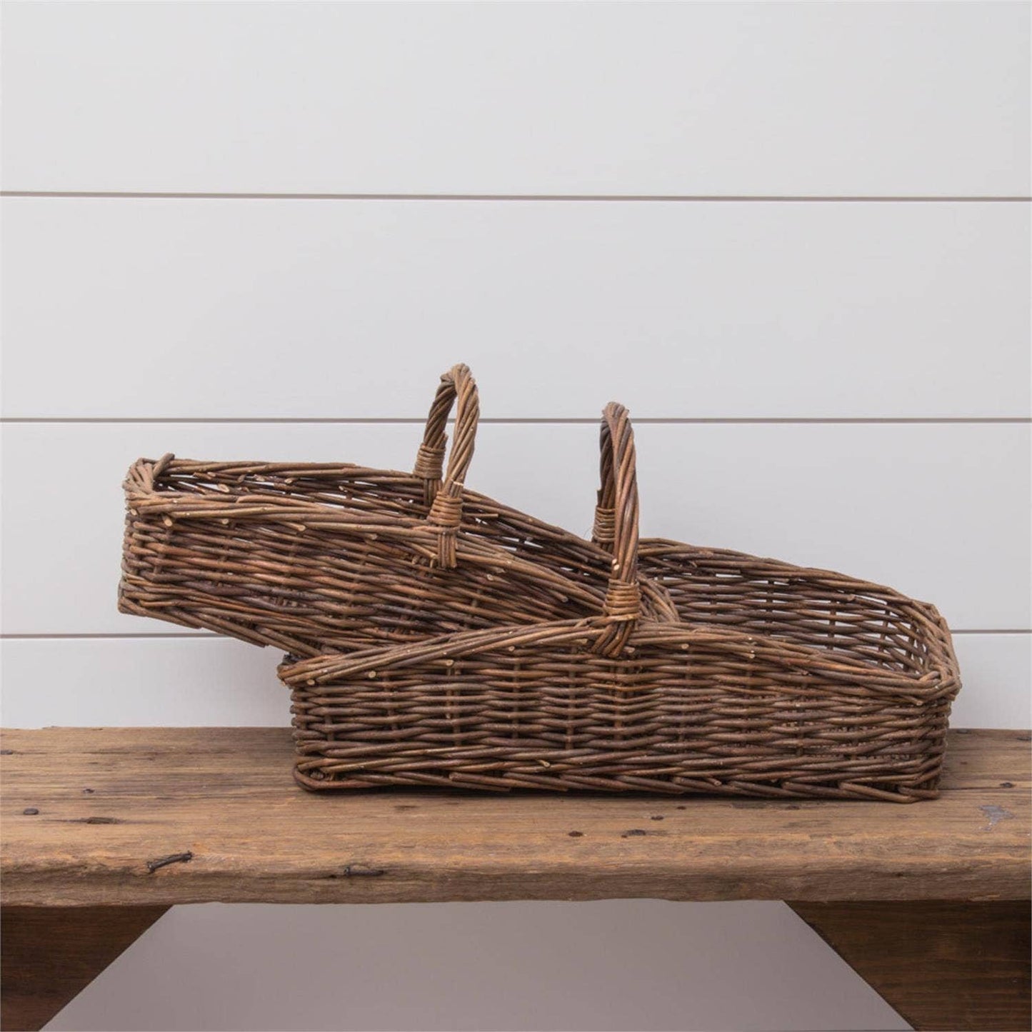 Rectangular Wicker Baskets with Handles (Set Of 02)