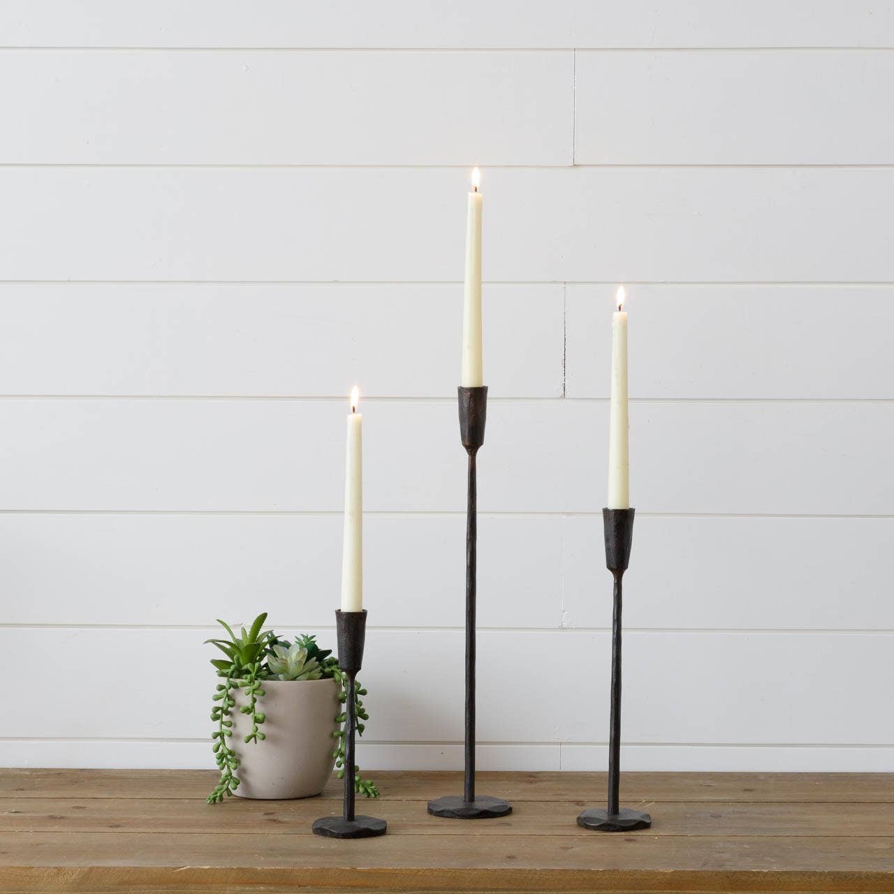 Set of 3 Candle Holders - Black Iron