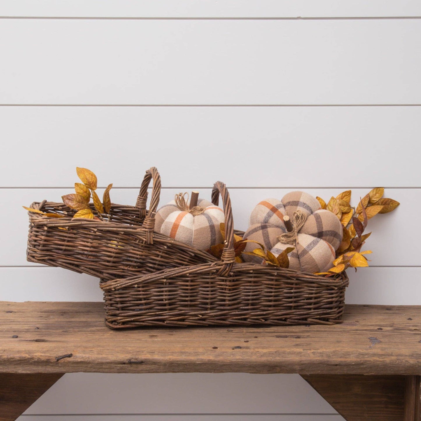 Rectangular Wicker Baskets with Handles (Set Of 02)