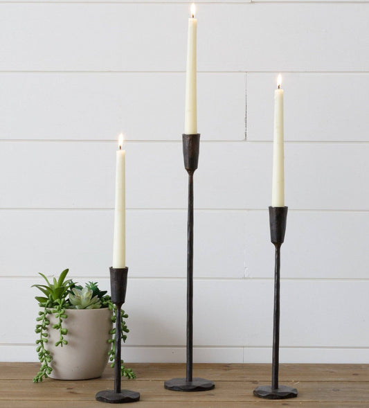 Set of 3 Candle Holders - Black Iron