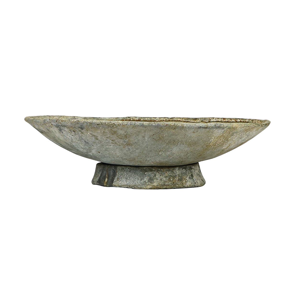 An antique-style metal saucer planter with a rustic finish on a white background. This is the large version.