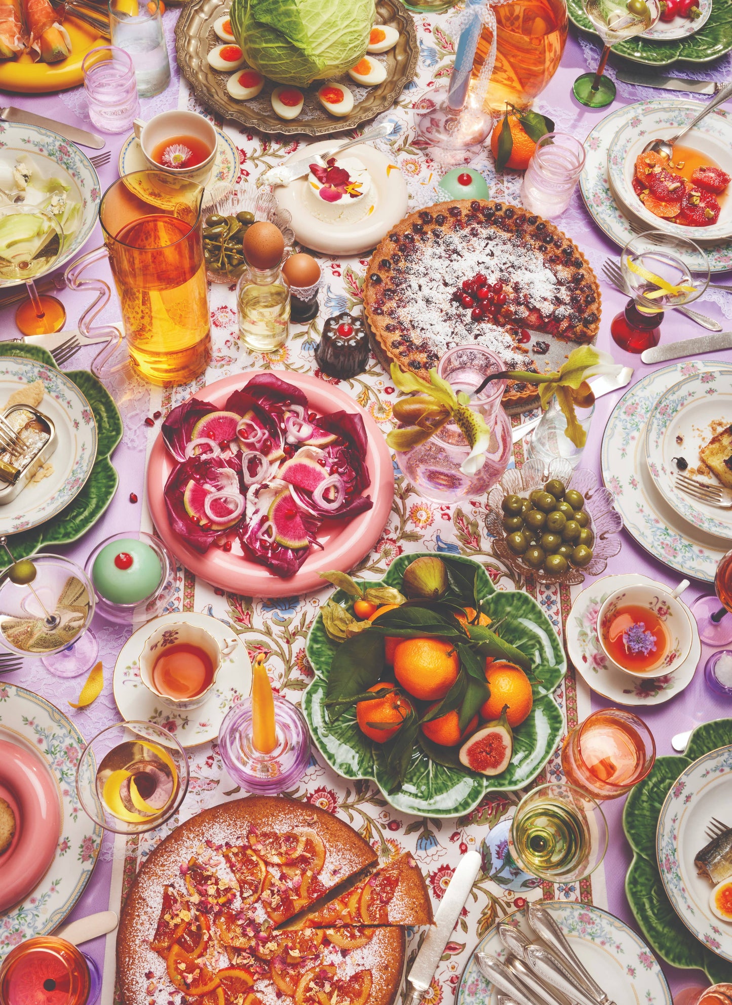 Colorful still-life jigsaw puzzle with sparkling glasses and festive details