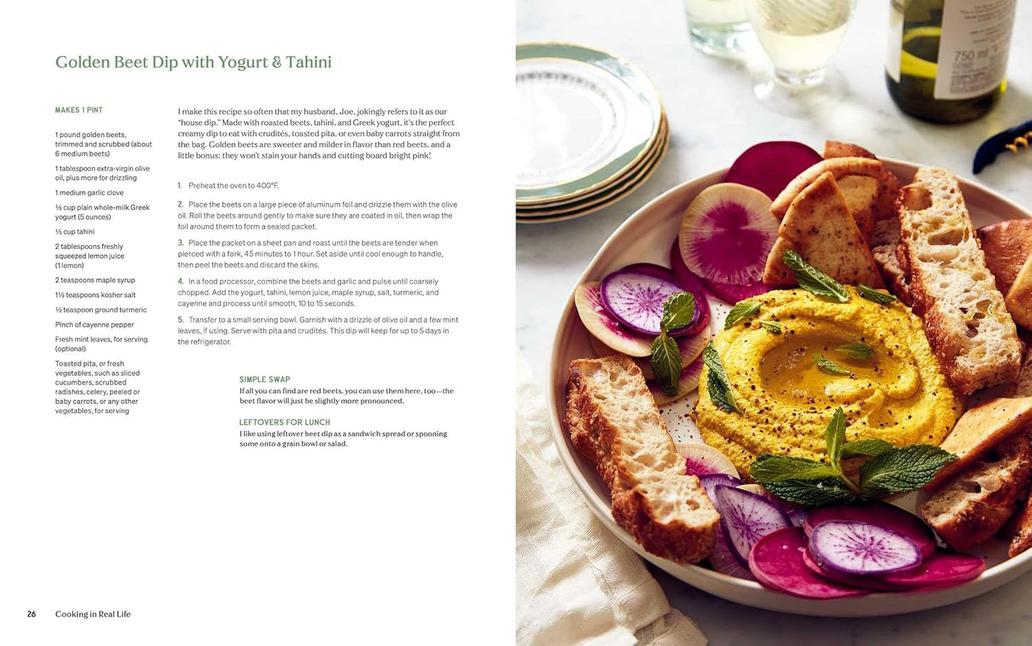 Recipe from the 'Cooking in Real life' cookbook by Lidey Heuck: Golden Beet Dip with Yogurt & Tahini
