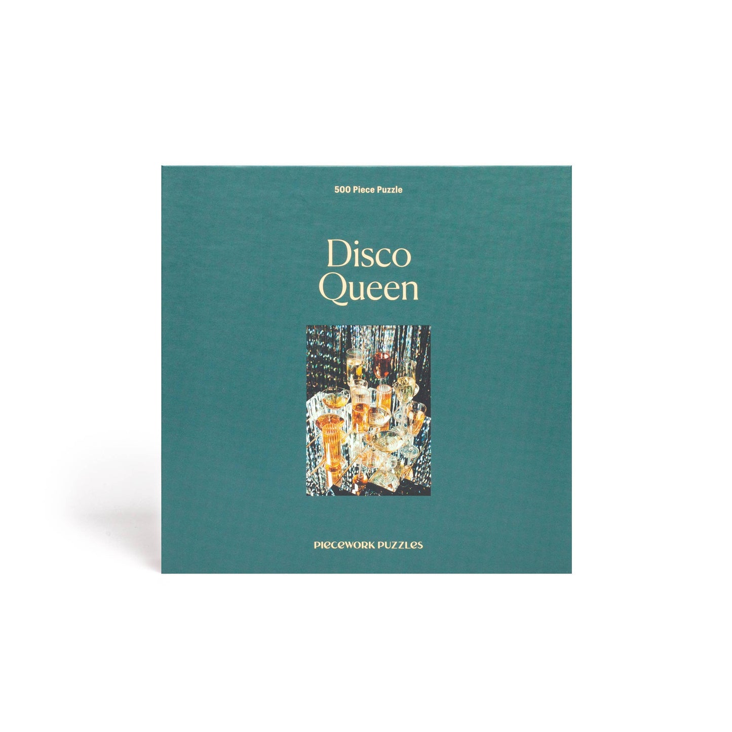 Disco Queen 500-piece puzzle box with colorful sparkling artwork from Piecework Puzzles
