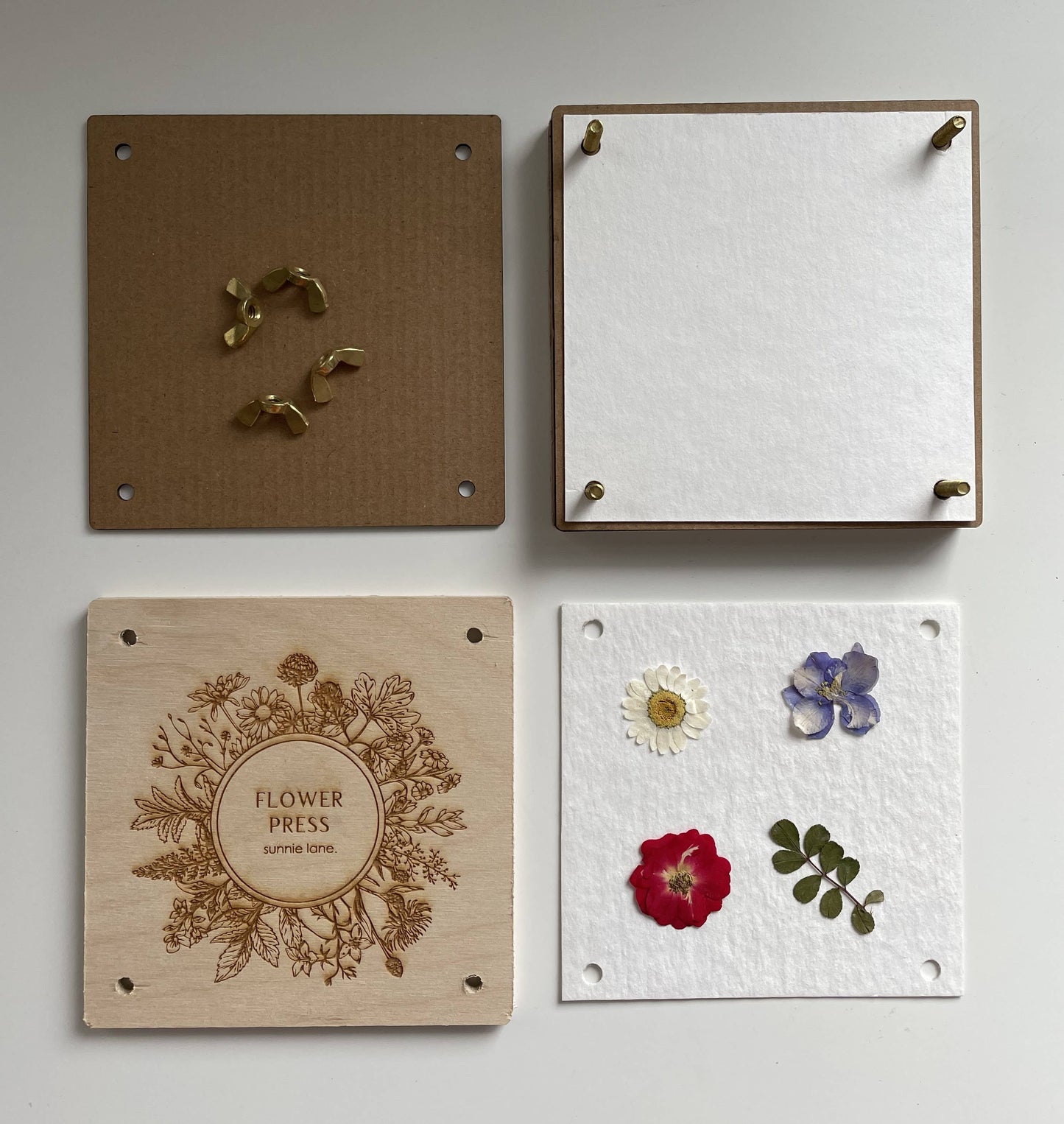 Small square flower press from Sunnie Lane with brass screws