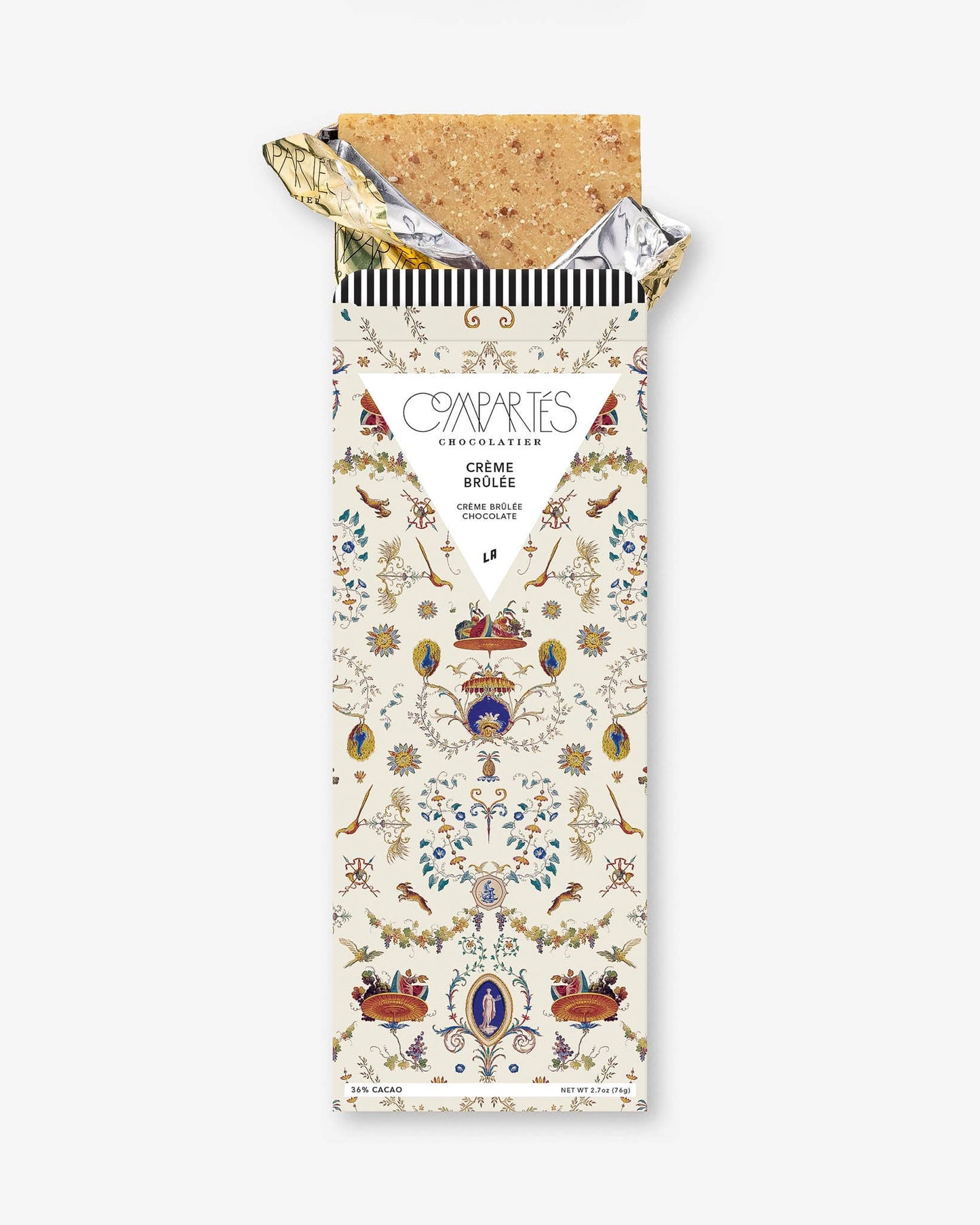 Gourmet Creme Brulee chocolate bar with a chic packaging that recalls the era of kings and queens