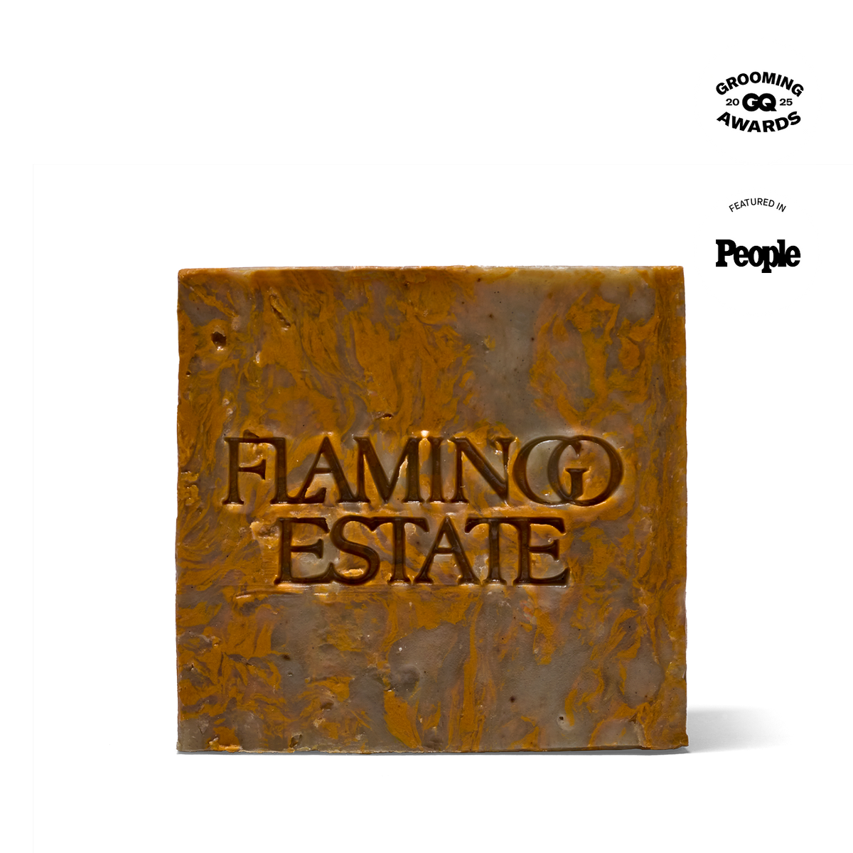 Green Goddess herbal bar soap with basil and mint with 'Flamingo Estate' branding on a white background