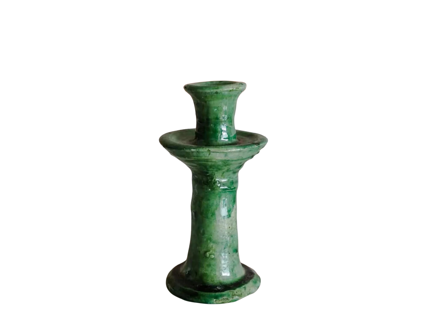 Green tamegroute ceramic candle holder on a white background