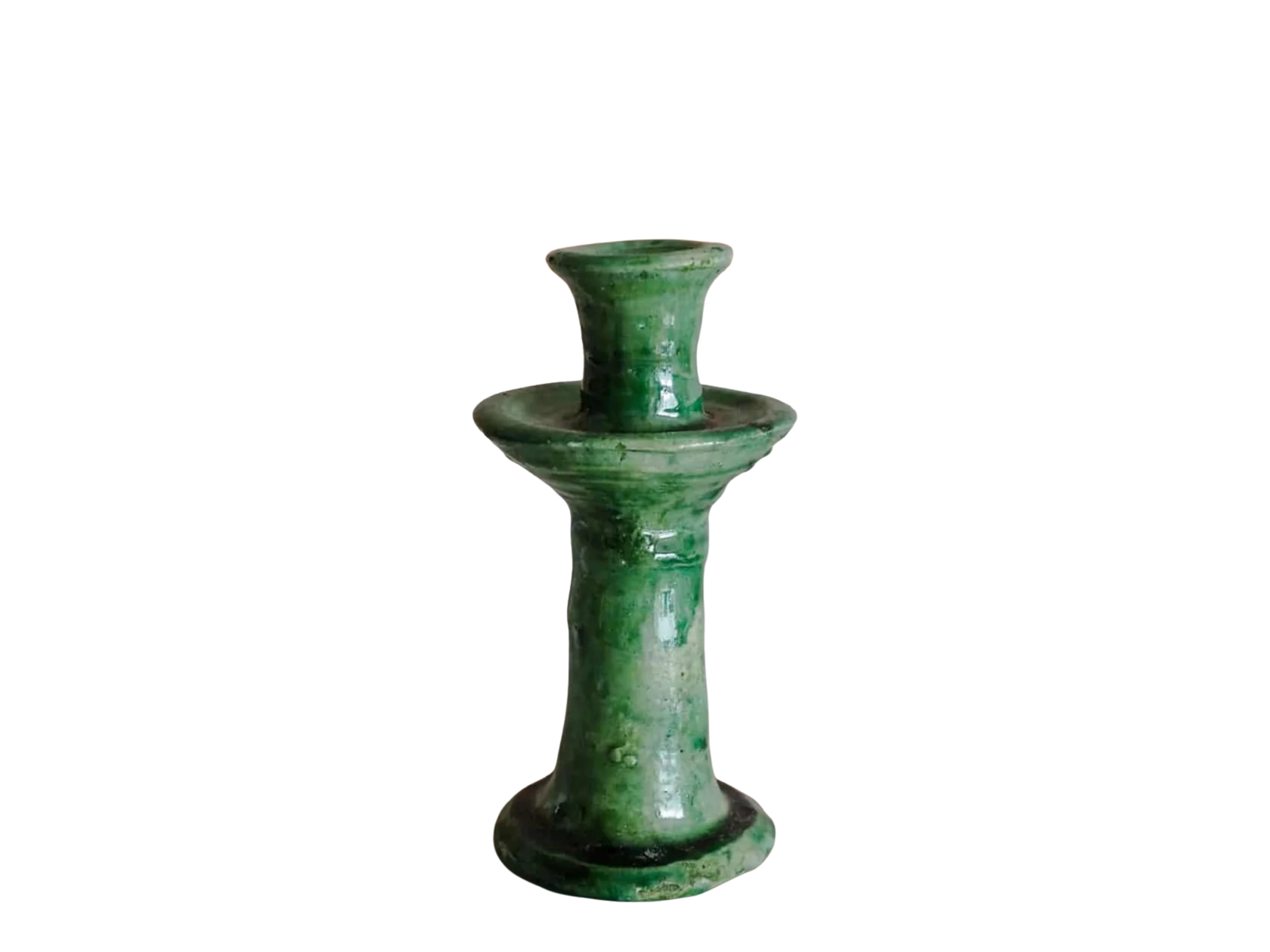 Green tamegroute ceramic candle holder on a white background