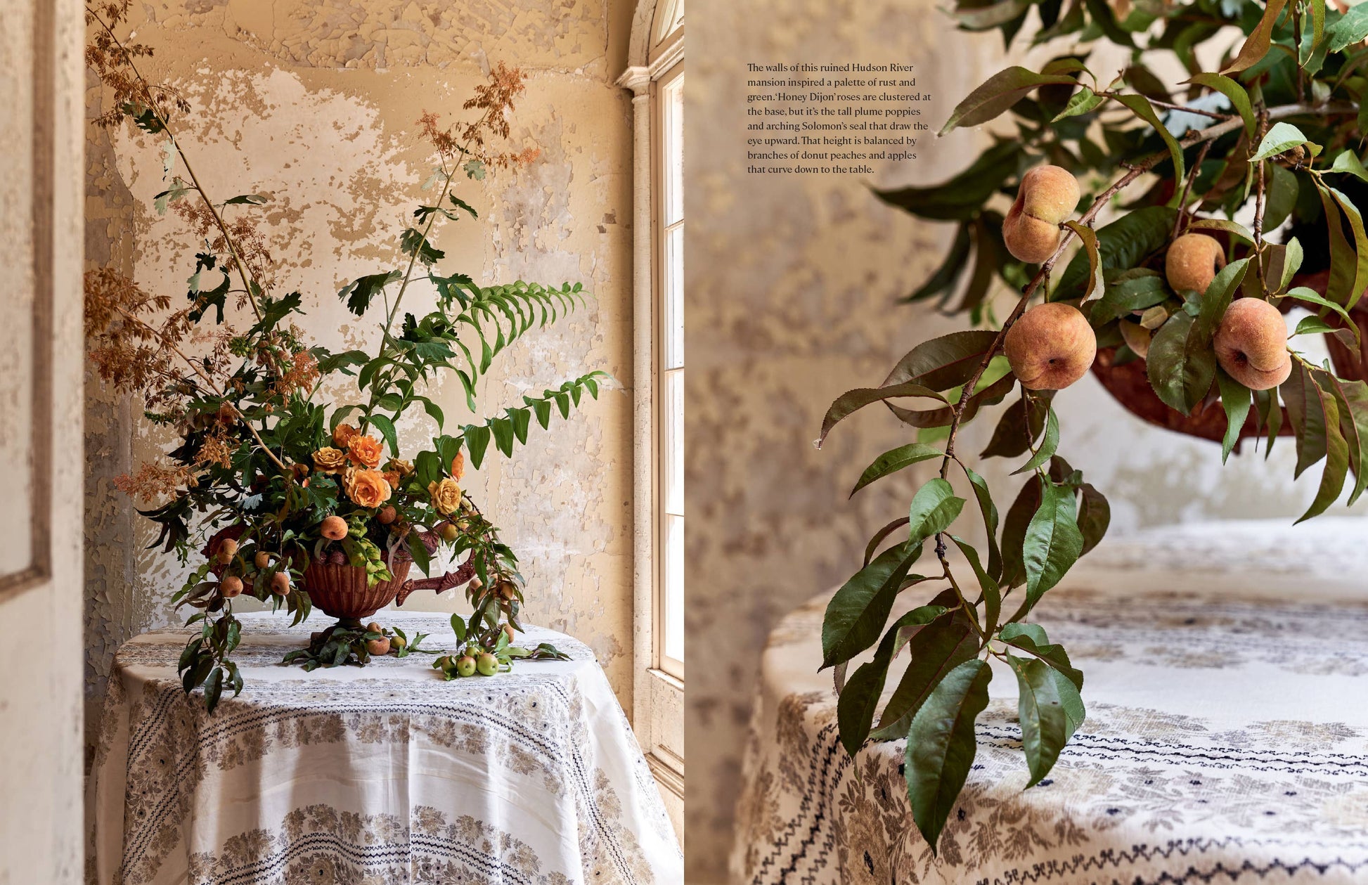 Inside the Home in Bloom interior design book with floral design including roses, peaches and apples.