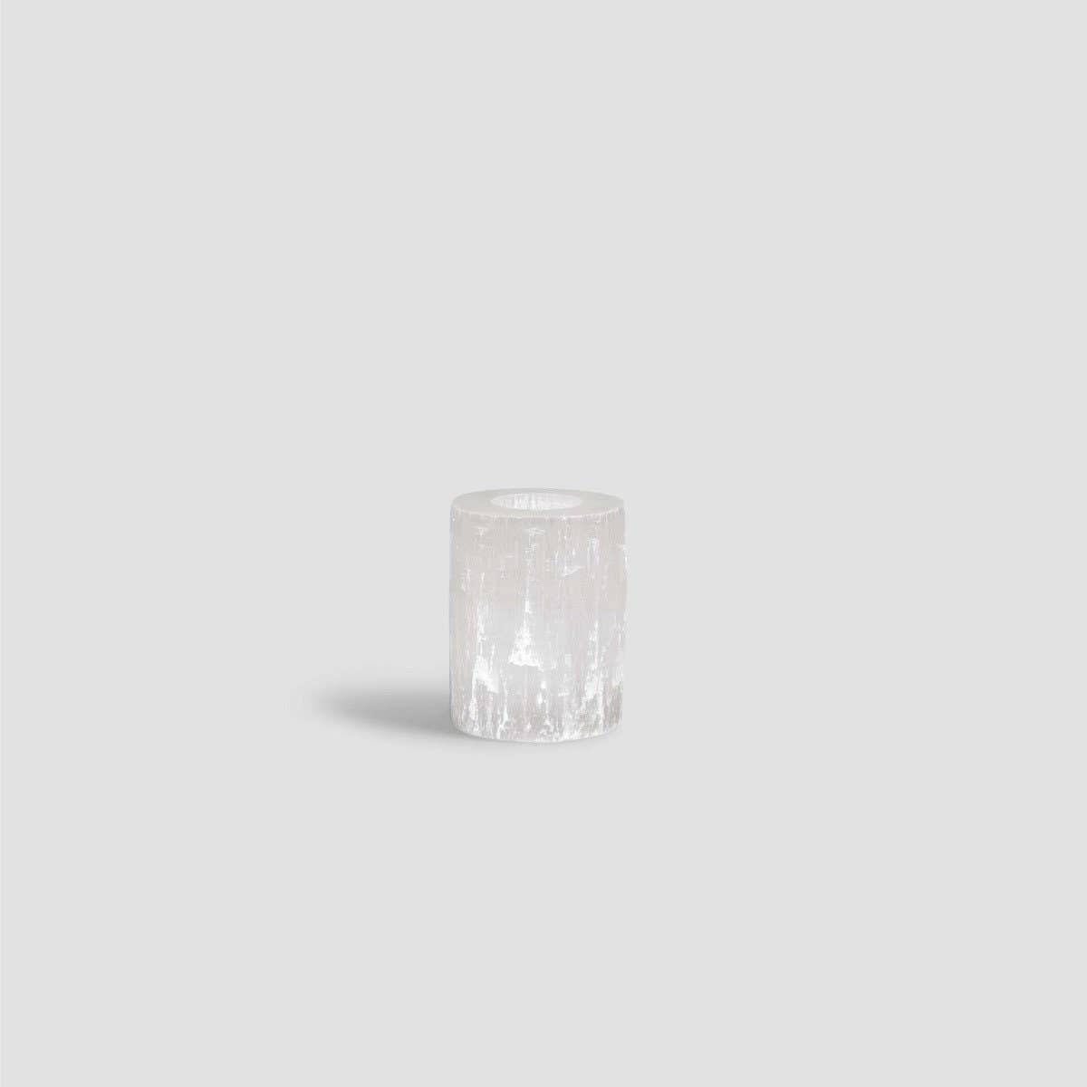 A handmade moroccan selenite crystal candle holder, small to medium size.