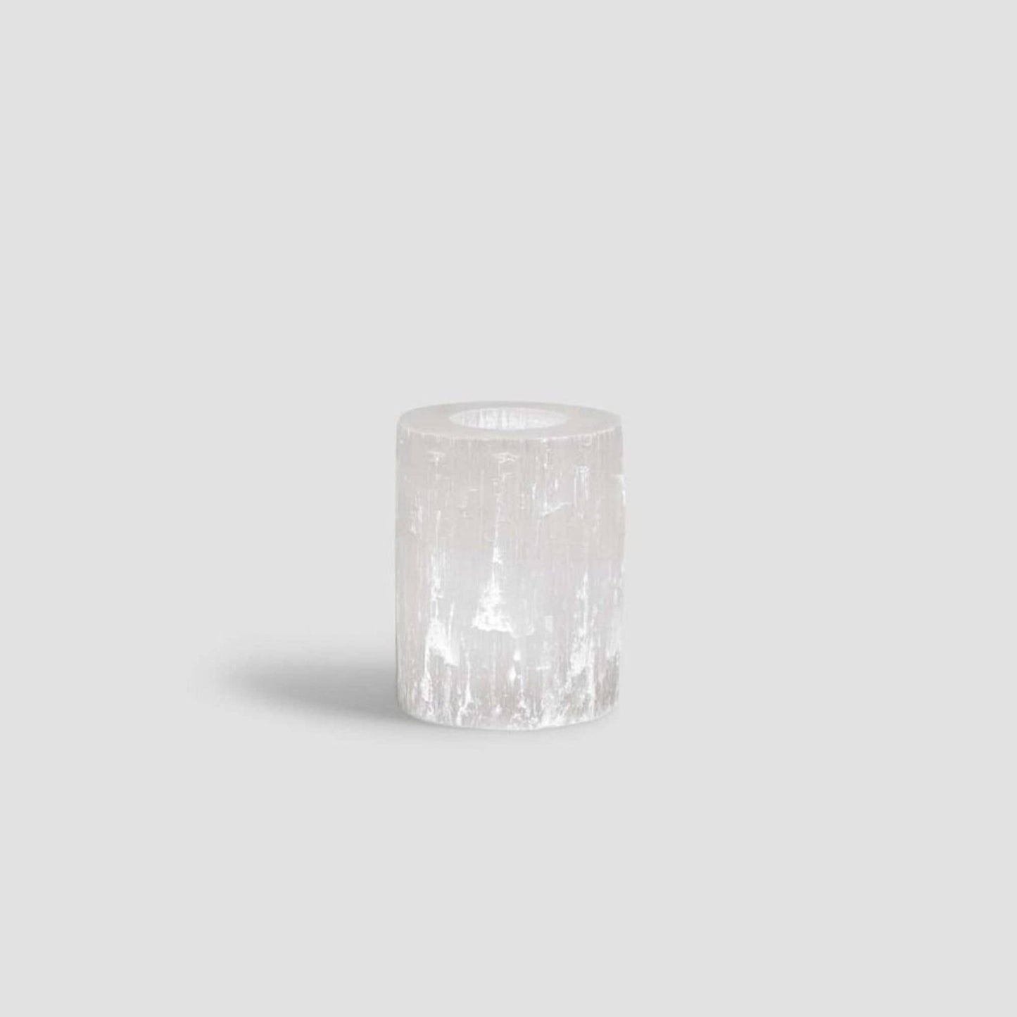 A handmade moroccan selenite crystal candle holder, medium size.
