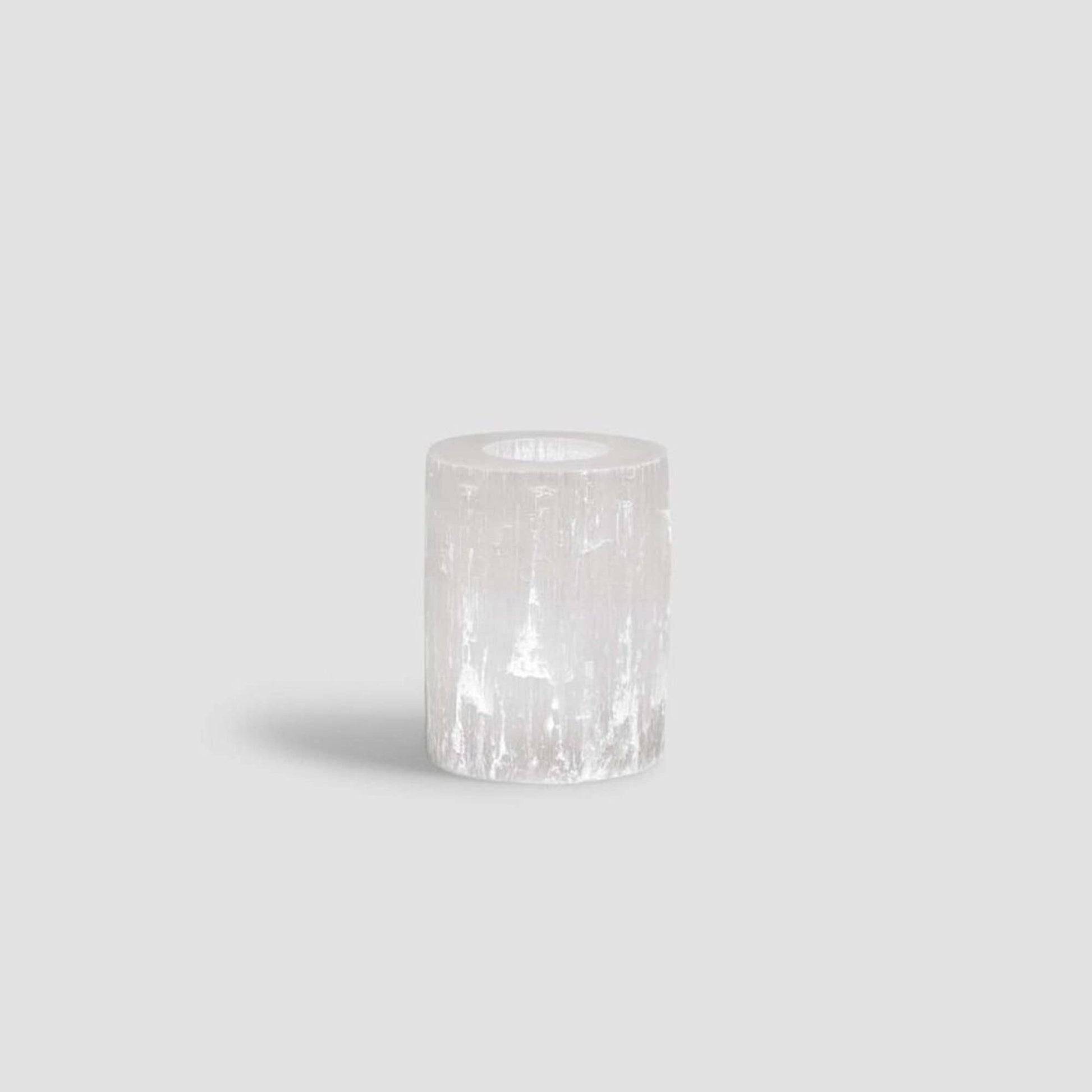 A handmade moroccan selenite crystal candle holder, medium size.